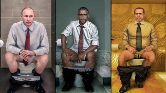 La obra artística que muestra a líderes del mundo en el baño