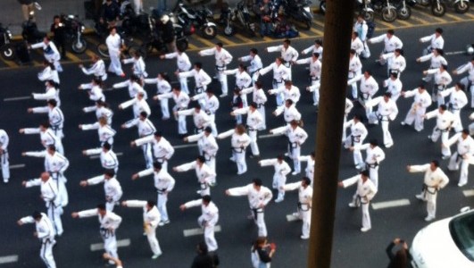 Más de cien taekwondistas se movilizaron frente al Congreso