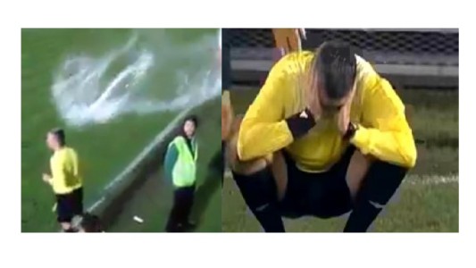 Video: "baldazo de agua fría" para el juez de línea