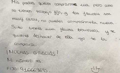 #EsViral: la carta de la niña que pide ayuda para seguir aprendiendo música