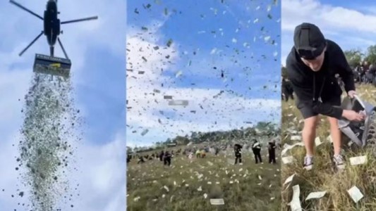 Video: un influencer arrojó un millón de dólares desde un helicóptero para sus fanáticos