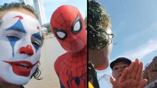 Pelea en Puerto Madero entre el Guasón y Spiderman
