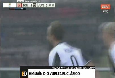 Higuaín dio vuelta el clásico Juventus-Torino y llegó a los 200 goles en ligas