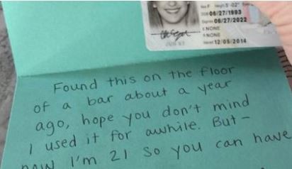 Pierde el carnet y se lo devuelven un año después con esta nota