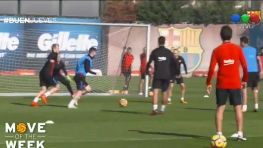 Messi baila a Rakitic en entrenamiento del Barça