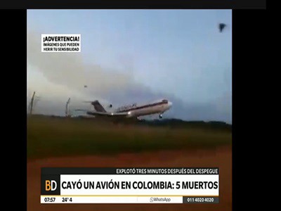 Cayó un avión carguero en Colombia: 5 muertos y un herido