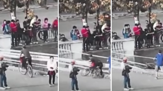 Le pasó por chusma: el video de un hombre que frenó para ver un accidente y se cayó al río