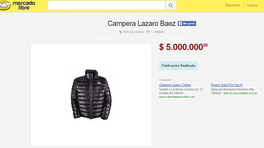 Un aviso de Internet pide 5 millones de pesos por una campera de Lázaro Báez