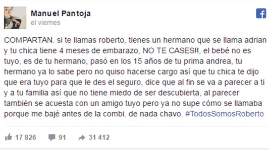 Escuchó una infidelidad, la publicó en su muro y generó un escándalo