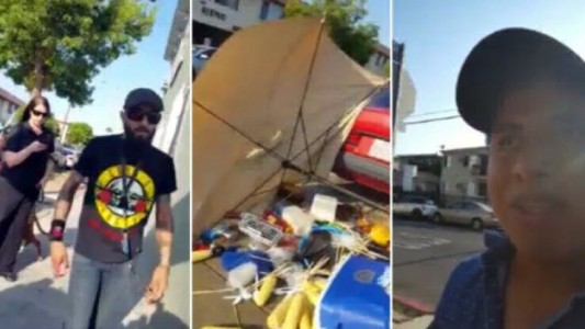 Video: un argentino agredió a un vendedor mexicano y le volteó el puesto callejero