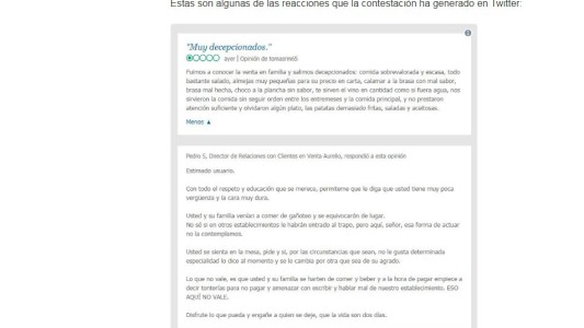 Un restaurante destruyó a un cliente que se había quejado de la comida