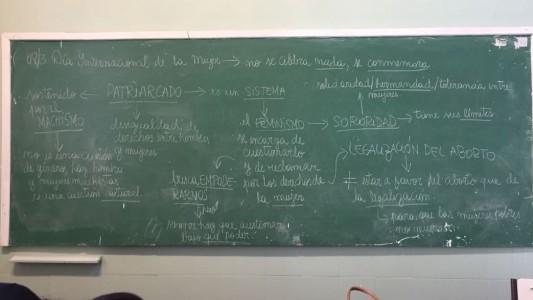 El pizarrón #8M de una docente de primer año