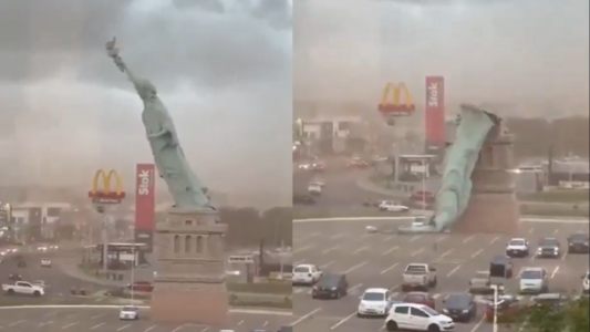 El momento exacto del derrumbe de la réplica de la Estatua de La Libertad en Brasil