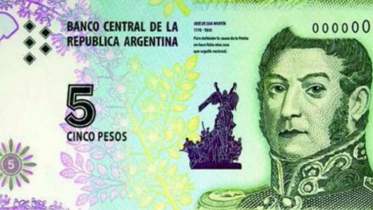 A partir del próximo jueves circulará un nuevo billete de 5 pesos