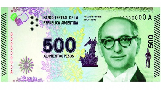 ¿Un billete de 500 pesos con la cara de Frondizi?