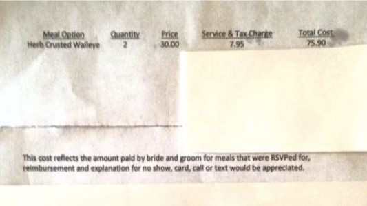 Los novios le facturaron el cubierto a una amiga por haber faltado a su fiesta