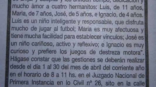 Juzgado ofrece cuatro hermanitos en adopción