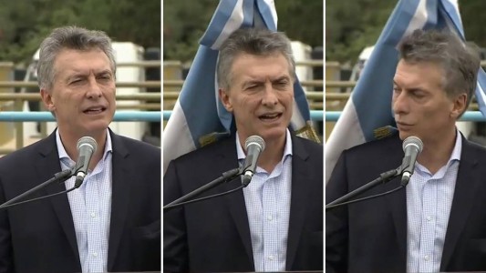 Video: una bandera argentina le cayó en la cabeza al Presidente cuando hablaba de "trabajo de calidad"