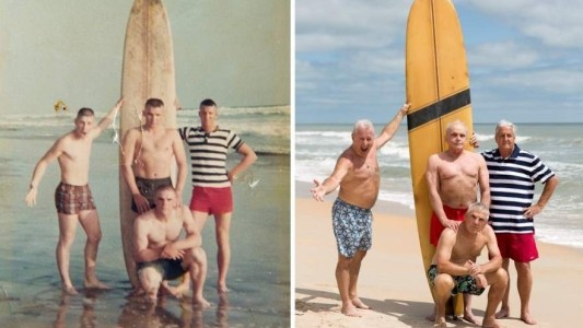 Cuatro amigos se reencontraron después de 50 años y se volvieron a sacar la misma foto