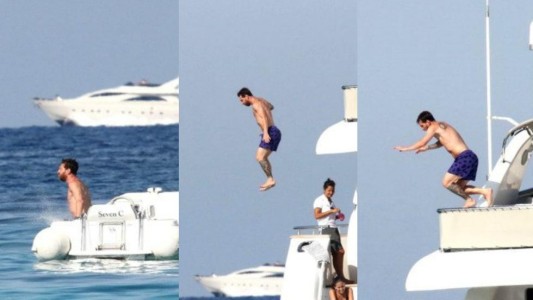El peligroso salto de Messi desde la altura de su yate al agua en Ibiza