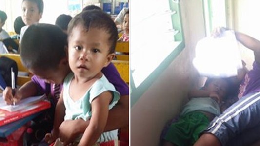 Filipinas: tiene 9 años y va a la escuela con su hermano de 2 porque nadie puede cuidarlo