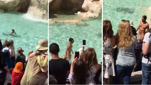 Video: detuvieron a un hombre que cruzó a nado y desnudo la Fontana di Trevi