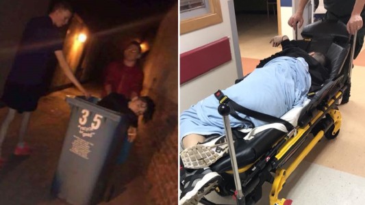 Fue con sus amigos a una fiesta y lo abandonaron en coma alcohólico dentro de un tacho de basura