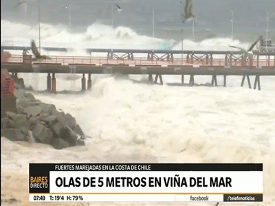 Alerta amarilla en zonas costeras chilenas por olas de hasta 5 metros