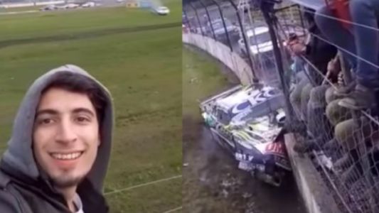 Un joven se filmaba en una carrera de TC y registró un impactante accidente
