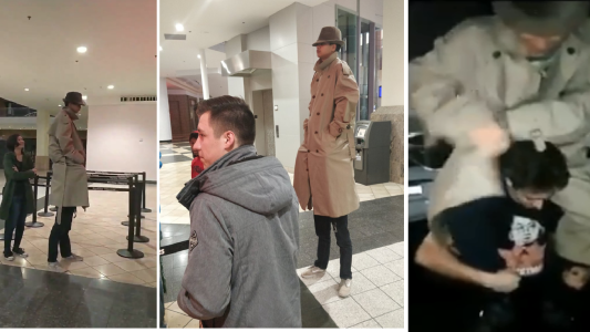 Dos amigos quisieron entrar al cine disfrazados de "hombre alto" para pagar una sola entrada