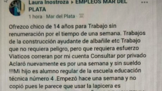 Ofreció a su hijo de 14 años para trabajar sin remuneración y darle una lección de vida