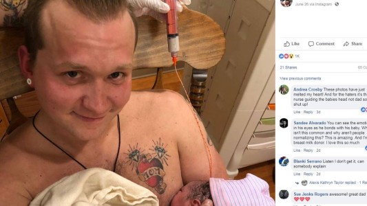 El curioso caso del padre que "amamanta" a su hijo recién nacido