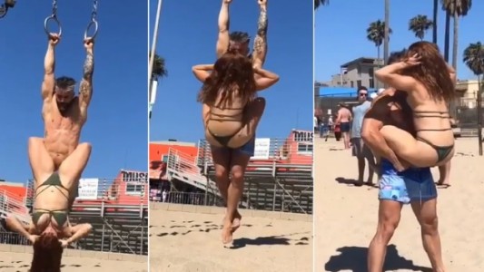 Videos: el "hot-gym" de Miriam Lanzoni y su novio para mantenerse en forma