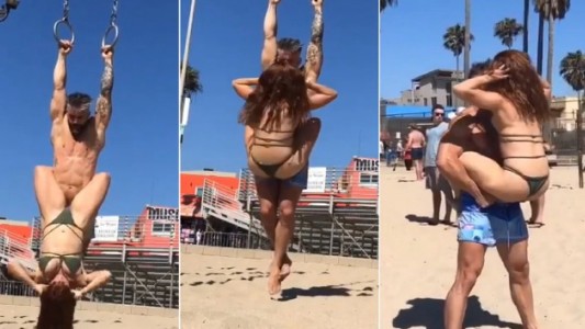 Videos: el "hot-gym" de Miriam Lanzoni y su novio para mantenerse en forma