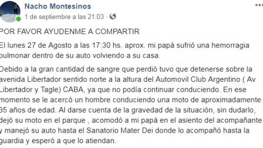 Busca a través de las redes sociales al motociclista héroe que salvó la vida de su papá