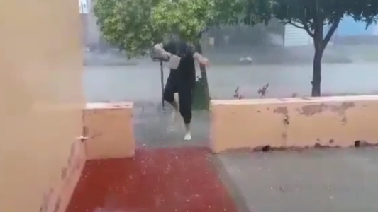 Todo por un buen fernet: aprovechó la caída de granizo para salir a buscar hielo para el trago