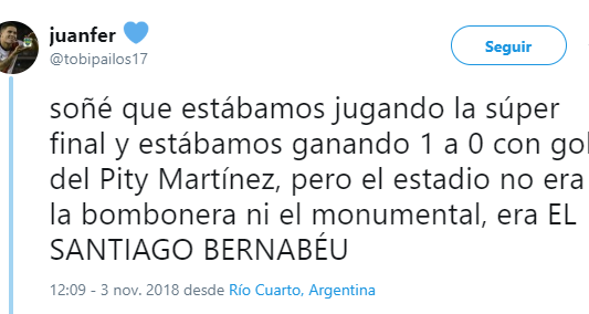 Explotaron las redes: un hincha de River soñó hace un mes que la Superfinal se jugaba en el Bernabéu