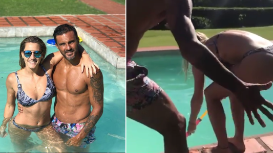 ¡Eso no se hace! Cubero empujó a Mica Viciconte a la pileta y lo publicó en redes