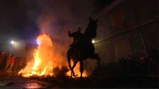 Caballos atraviesan el fuego en tradicional fiesta española