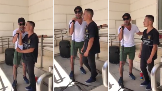 Un genio: Luciano Pereyra se bajó de su camioneta y cantó con un artista callejero