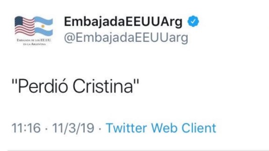 "Perdió Cristina": el polémico tuit de la Embajada de Estados Unidos