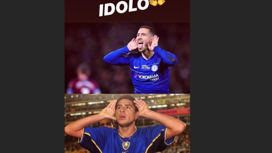 Riquelme le envió una camiseta a Hazard, su admirador número 1
