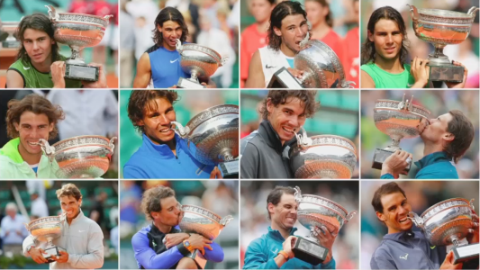 Nadal y sus 12 copas de Roland Garros