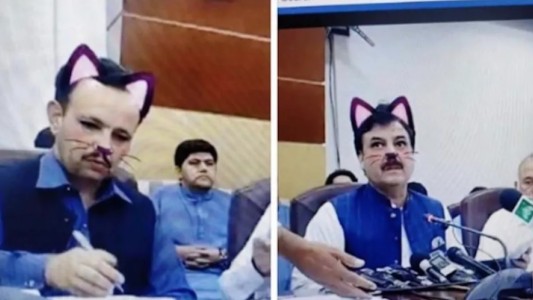 Olvidan quitar filtro de gato durante la conferencia de un ministro