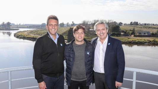 Alberto Fernández, Axel Kicillof y Sergio Massa en su primer acto de campaña juntos