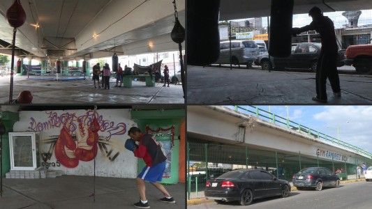 Un gimnasio de boxeo debajo de un puente