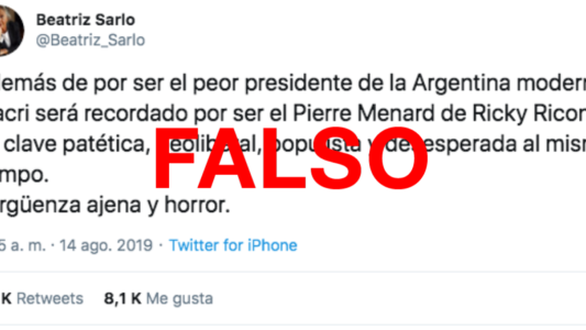 Es falso que Sarlo dijo en Twitter que Macri es el “peor presidente de la Argentina moderna”