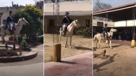 Un maestro: se vistió como San Martín, fue a la escuela a caballo y los chicos enloquecieron