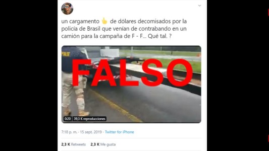 Es falso que en Brasil decomisaron un camión con dólares para la campaña de Fernández-Fernández