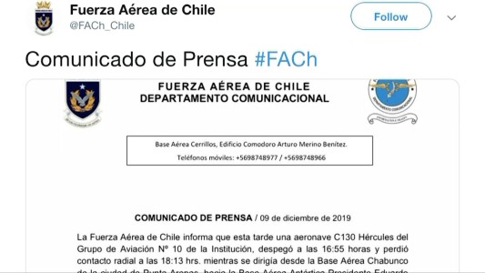 Desapareció un avión militar chileno con 38 personas